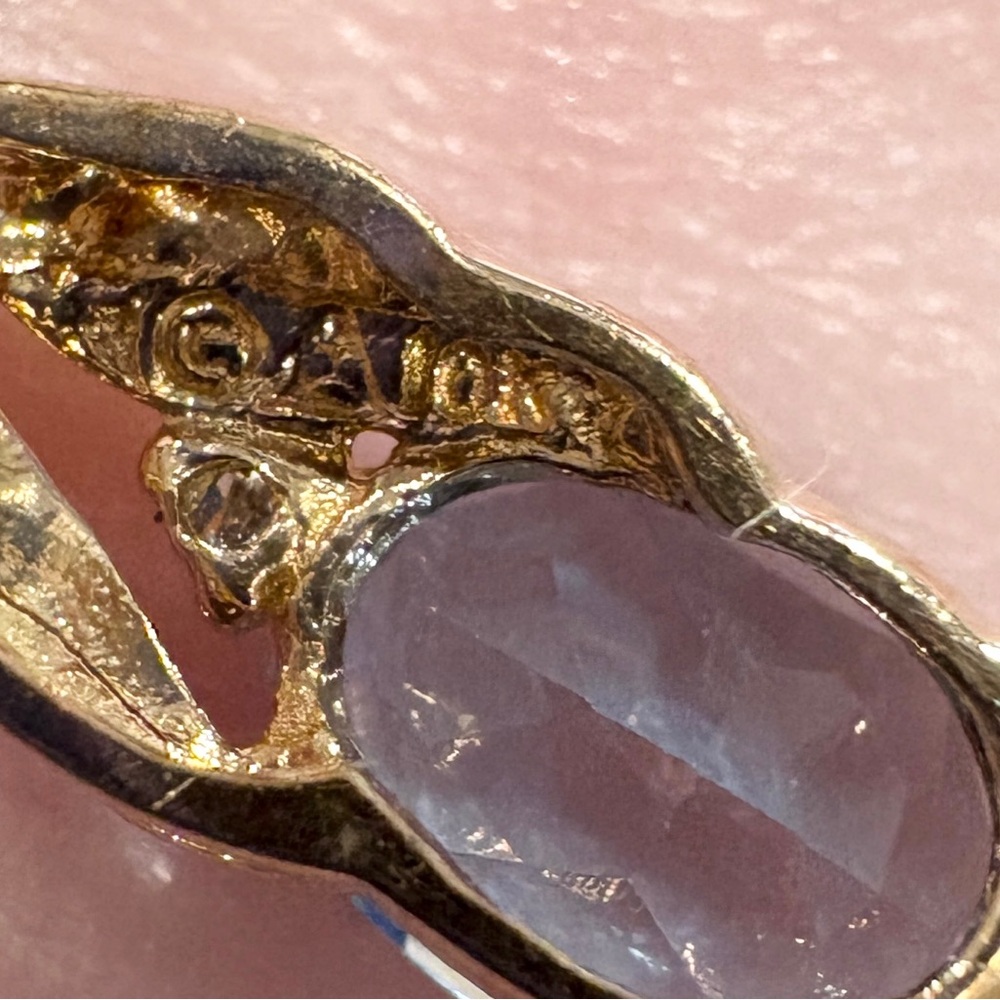 10K Blue Topaz Diamond Pendant: Dainty Small Gold Oval Solitaire Filigree Piece - Picture 11 of 11